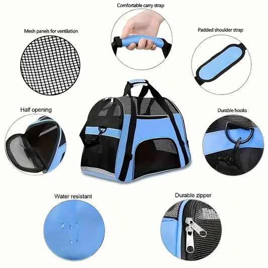 Portable Dog & Cat Carrier Bag – Breathable Mesh Travel Handbag for Small Pets
