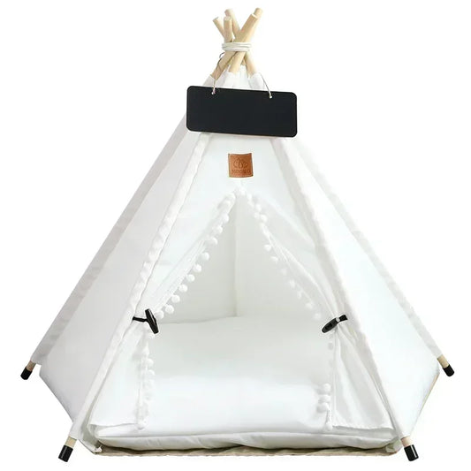 Pet Teepee Tent – Cozy Indoor House for Cats & Small Dogs with Cushion & Blackboard Sign