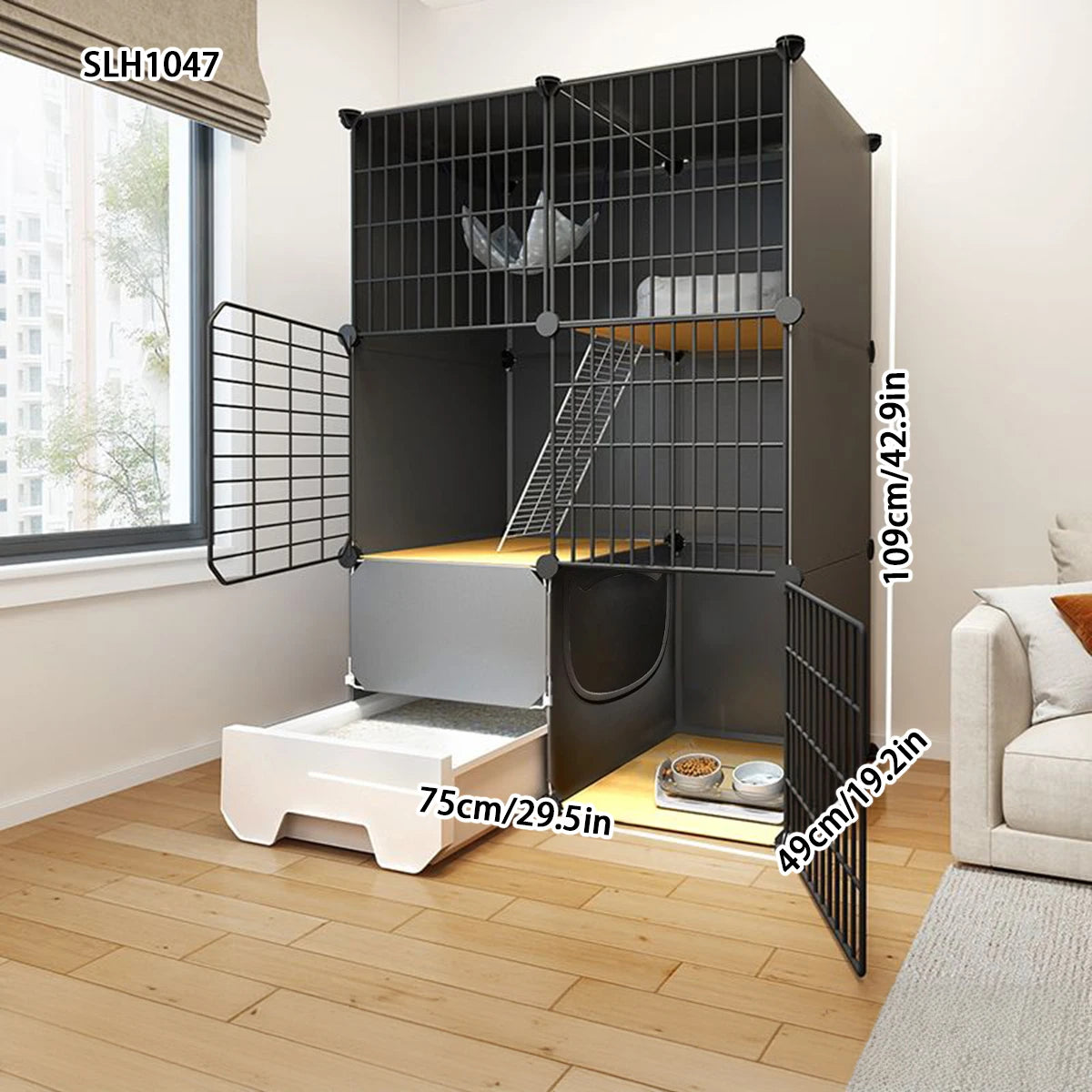 Integrated Cat Cage with Litter Box – Spacious Indoor Cat House for Small Pets