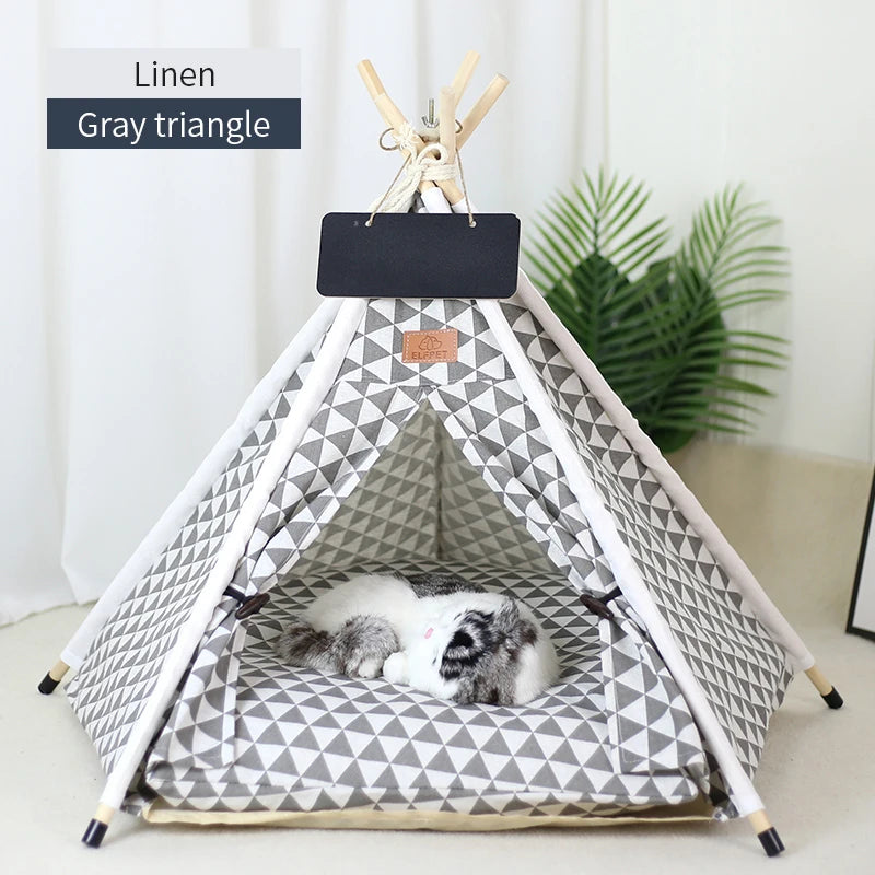Pet Teepee Tent – Cozy Indoor House for Cats & Small Dogs with Cushion & Blackboard Sign