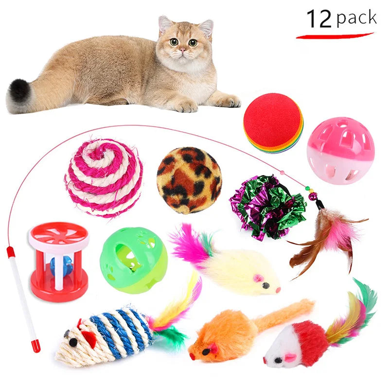 Funny Cat Teaser Toy – Sisal Mouse, Bell & Ball Combo for Interactive Play