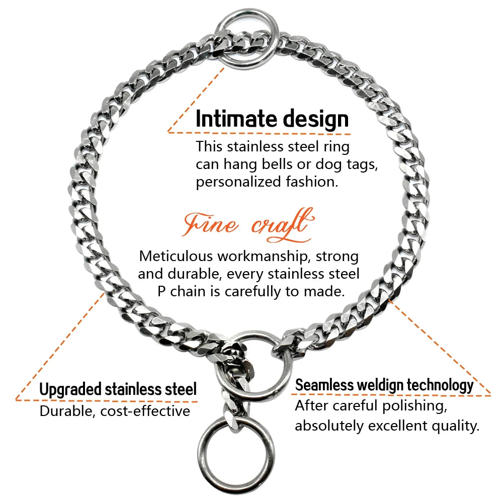 Stainless Steel Dog Chain Collar – Chrome-Plated Slip/Choke Collar for Medium & Large Dogs