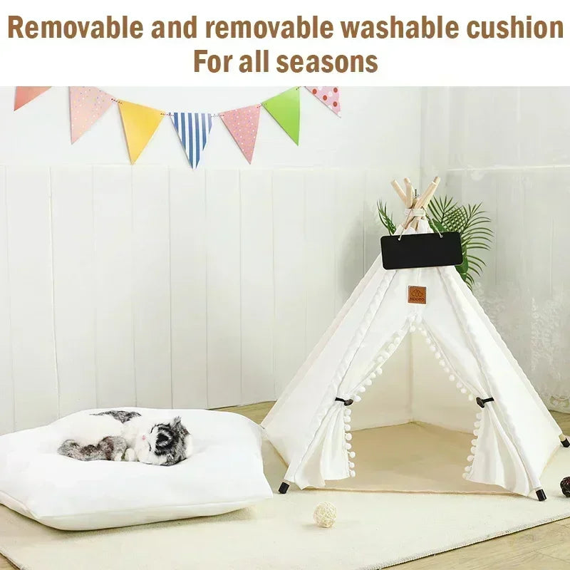 Pet Teepee Tent – Cozy Indoor House for Cats & Small Dogs with Cushion & Blackboard Sign
