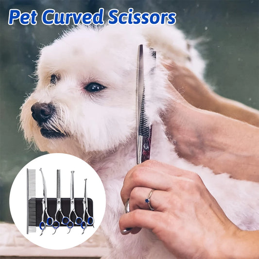 Professional 7-Inch 4CR Stainless Steel Pet Hair Shears – 7-Piece Grooming Scissors Set