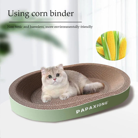 Round & Oval Cat Scratcher Bed – Durable Thickened Cardboard with Corn Glue Decal
