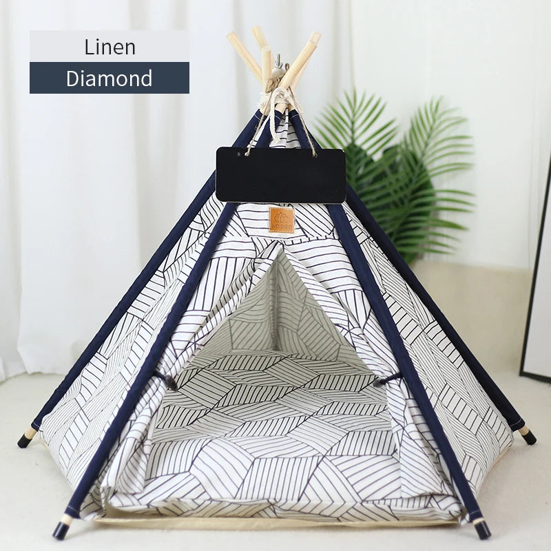Pet Teepee Tent – Cozy Indoor House for Cats & Small Dogs with Cushion & Blackboard Sign