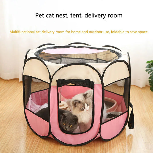 Octagonal Foldable Pet Cage – Breathable Delivery Room Tent & Scratch-Resistant Nest for Cats and Dogs