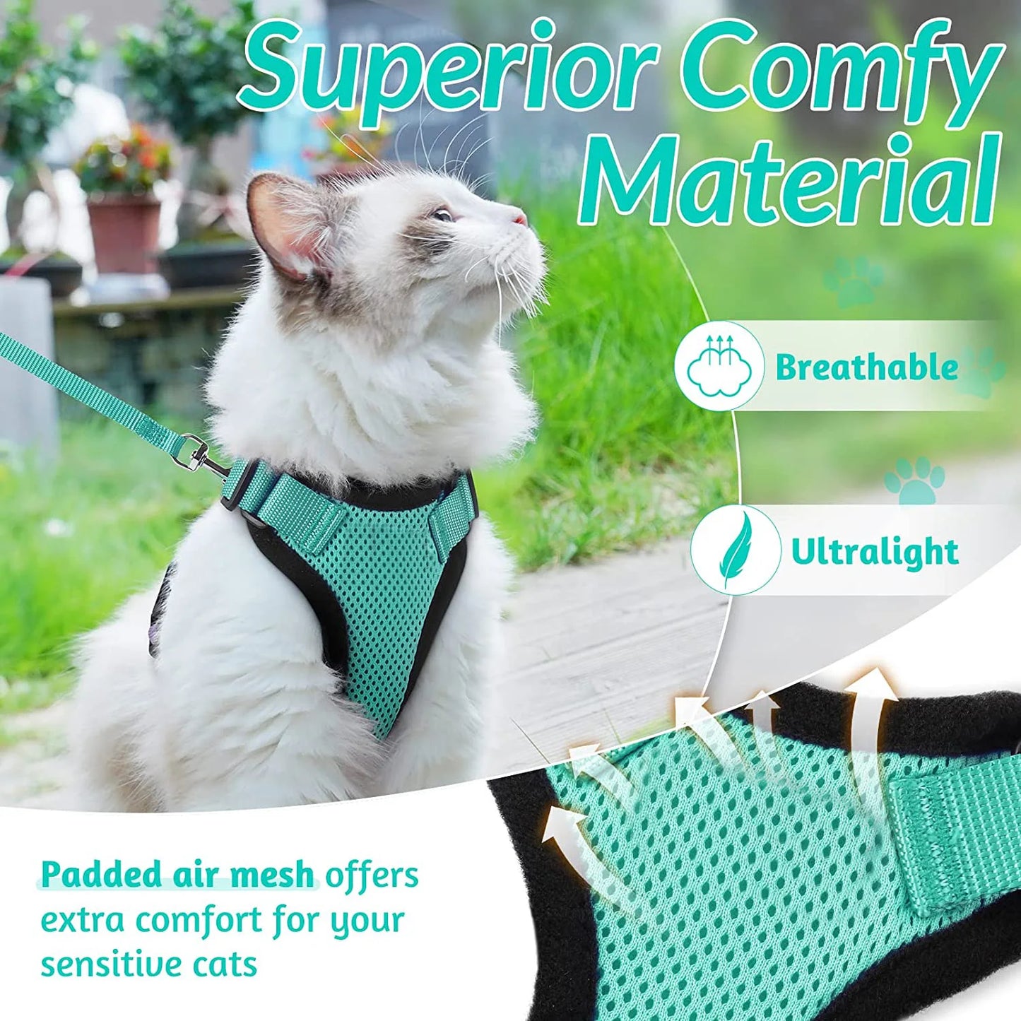Adjustable Soft Cat Harness And Leash for Walking - Escape Proof Easy-Control Vest Harness with Comfortable Fit for Cats