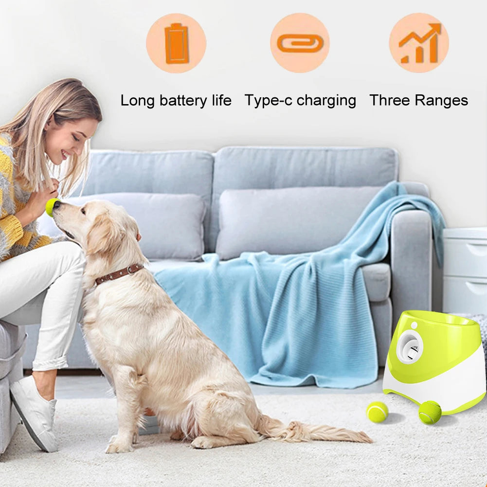 Automatic Dog Tennis Ball Launcher – Interactive Rechargeable Pet Toy for Endless Fetch Fun