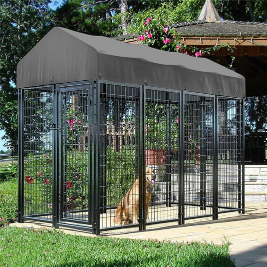Heavy-Duty Large Dog Kennel – Welded Metal Playpen with Roof Cover for Outdoor & Indoor Use