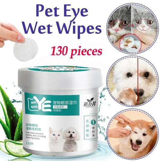 130 Pcs Pet Cleaning Wipes Set for Dogs & Cats Eye Grooming Tear Stain Remover Gentle Non-foaming Towels