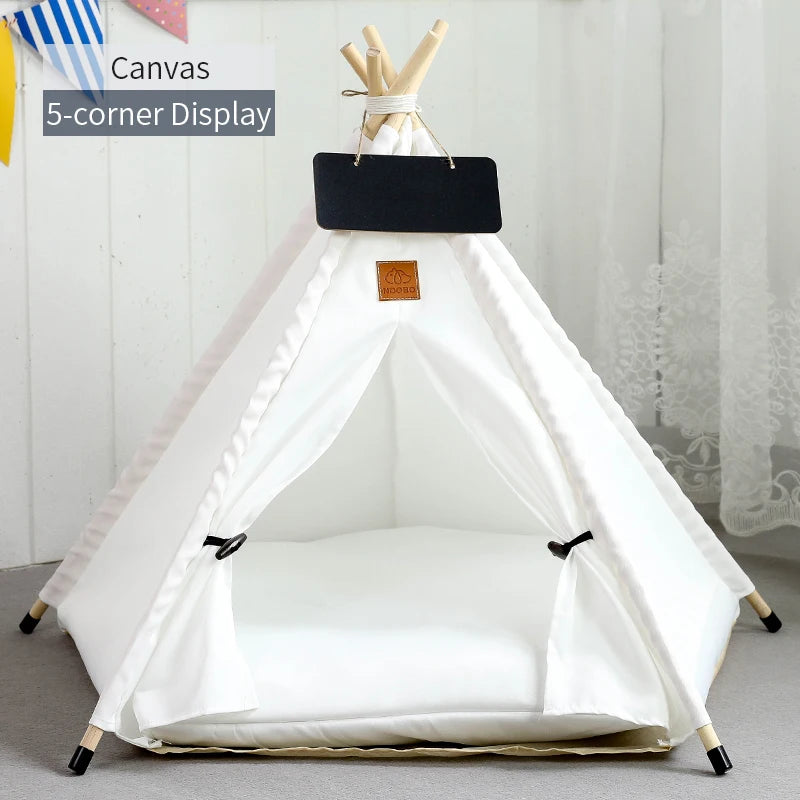 Pet Teepee Tent – Cozy Indoor House for Cats & Small Dogs with Cushion & Blackboard Sign