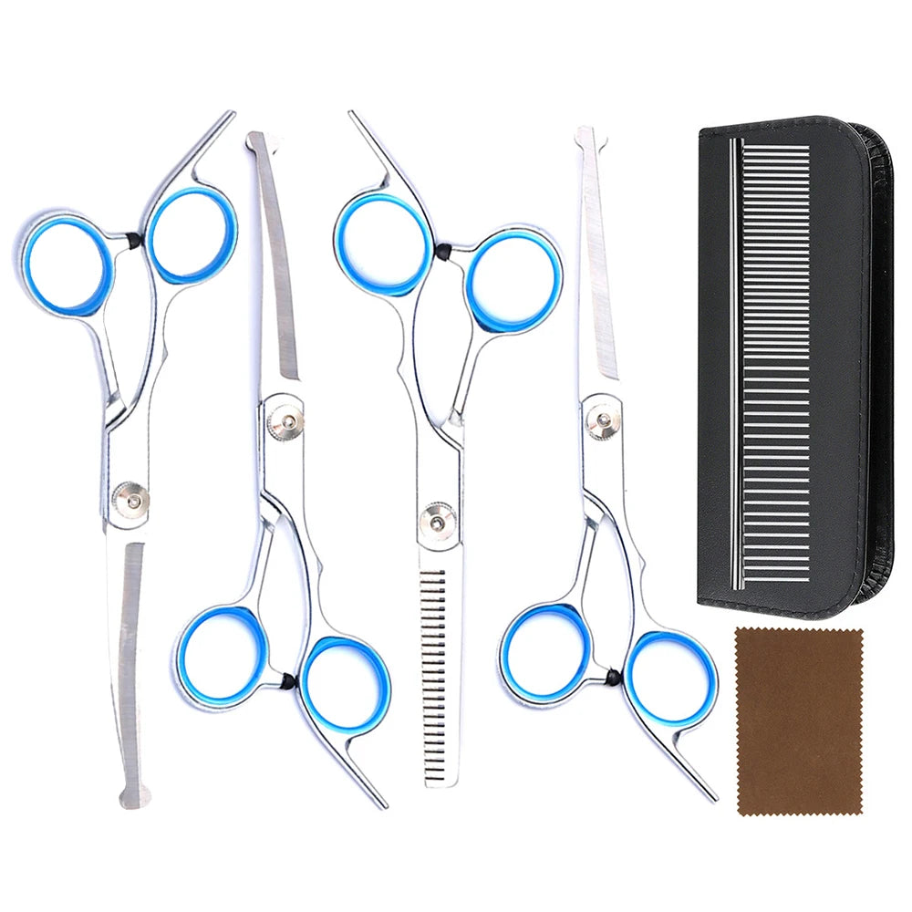Professional 7-Inch 4CR Stainless Steel Pet Hair Shears – 7-Piece Grooming Scissors Set