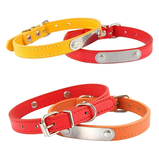 Personalized PU Leather Dog Collar with Name Carved ID – Anti-Lost Solid Collar for Small, Medium & Large Dogs and Cats