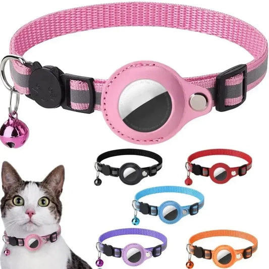 Anti-Lost Cat Collar with AirTag GPS Tracker Case – Reflective, Bell-Equipped Protective Necklace