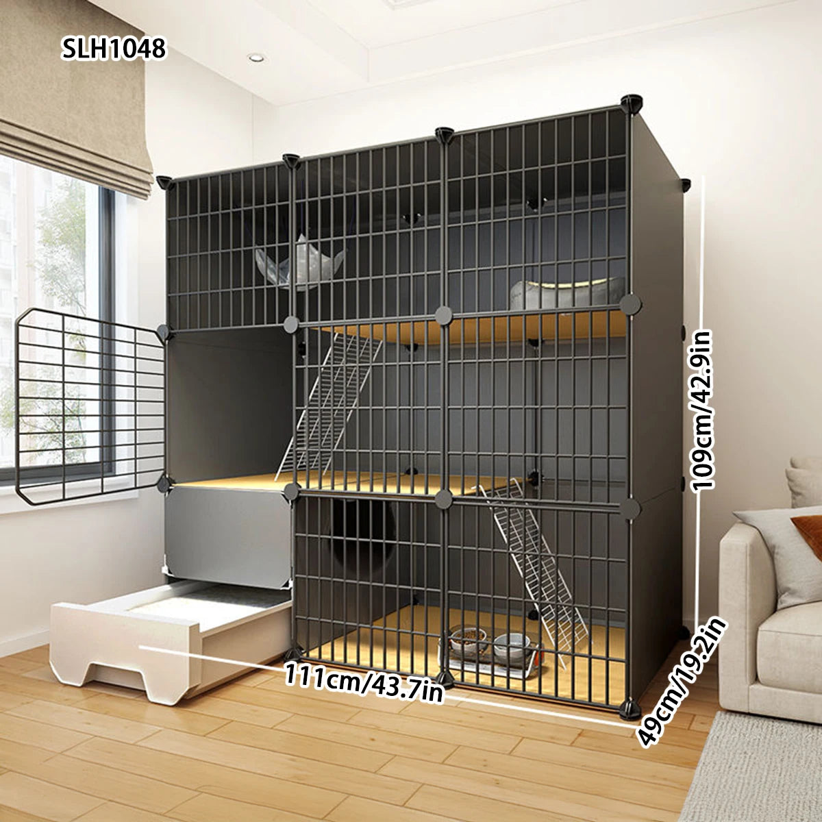 Integrated Cat Cage with Litter Box – Spacious Indoor Cat House for Small Pets