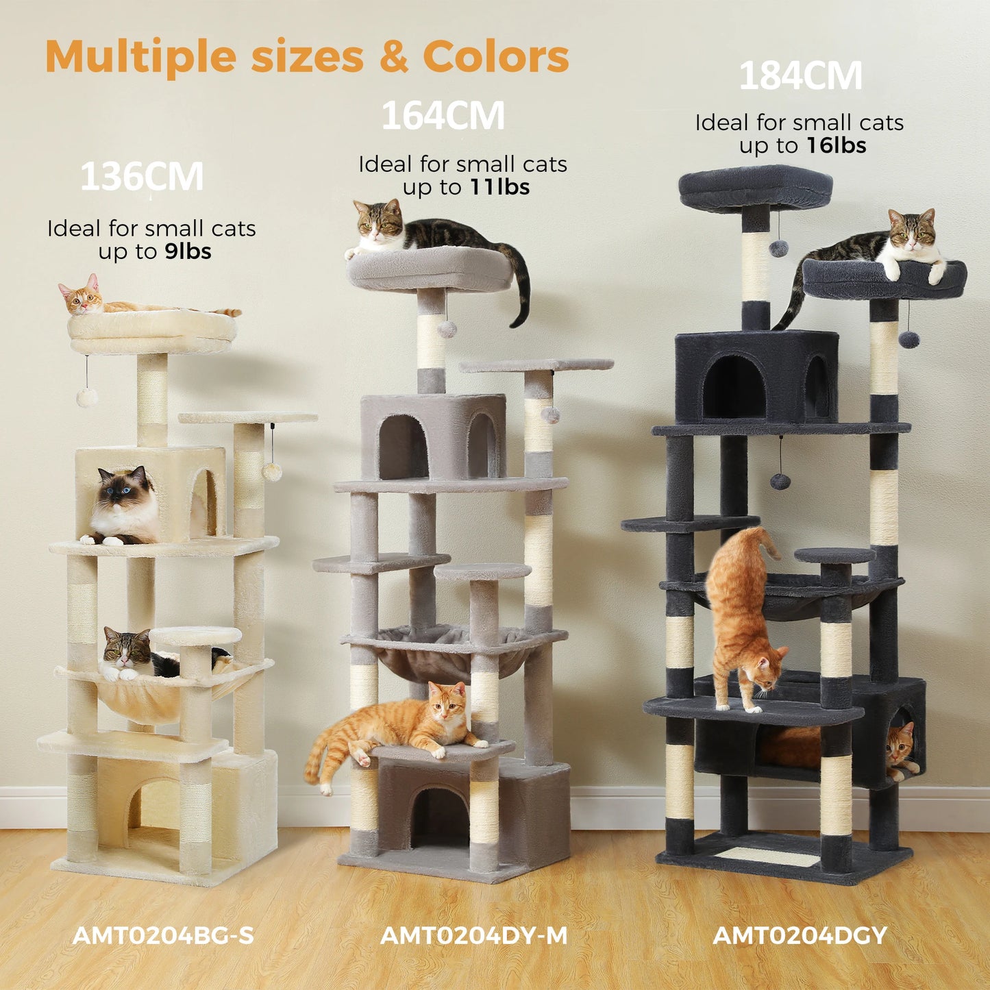 Cat Tree Tower – Multi-Level Indoor Playground with Sisal Scratching Posts, Hammock, Padded Perches & Cozy Condos