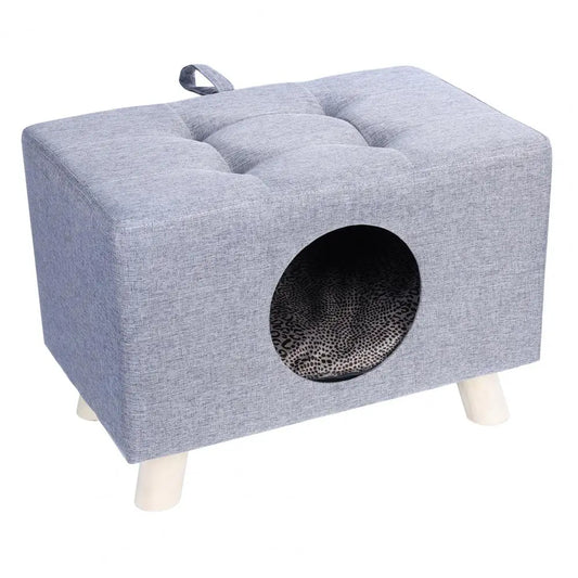 Cat Nest Pet House Bench – Wooden Cat Cave with Mat & Cushion
