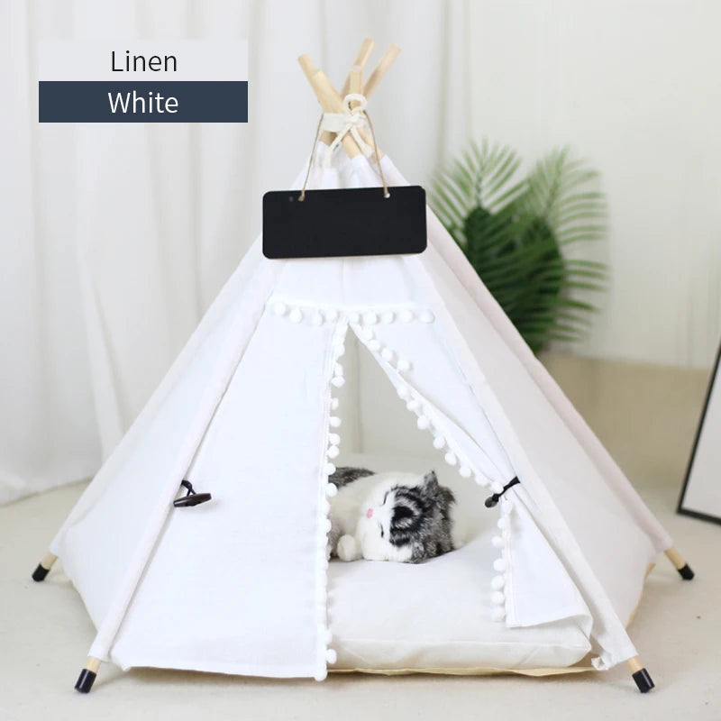 Pet Teepee Tent – Cozy Indoor House for Cats & Small Dogs with Cushion & Blackboard Sign