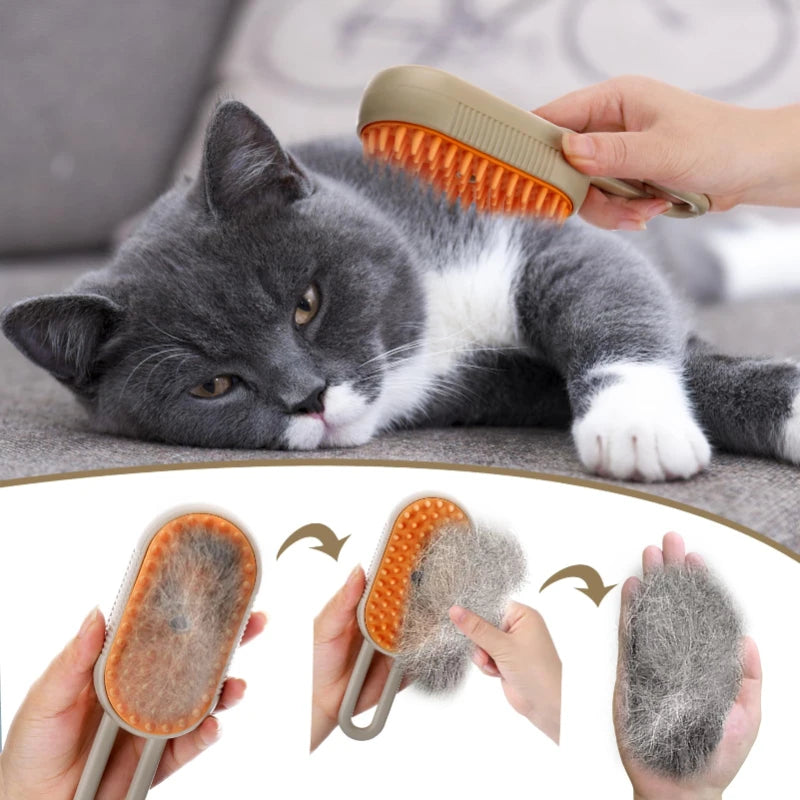 3-in-1 Steam Cat Brush – Pet Hair Remover, Steamy Spray & Massage Comb