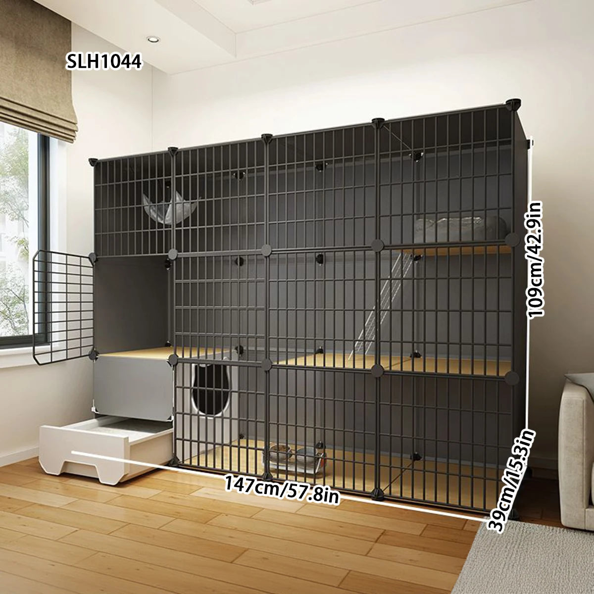 Integrated Cat Cage with Litter Box – Spacious Indoor Cat House for Small Pets